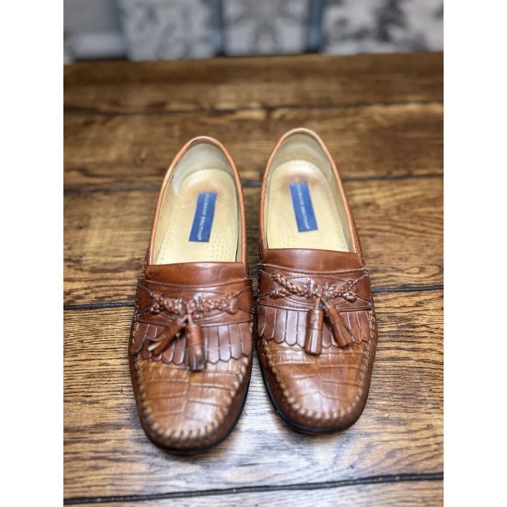 Giorgio Brutini Loafers Le Glove Mens Woven Brown Leather Tassel Shoes Sz 9D